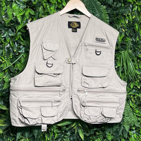 WHITE RIVER Jacket Vest Men Medium Tan Fishing Tactical Safari Utility 2603 - Picture 4 of 8